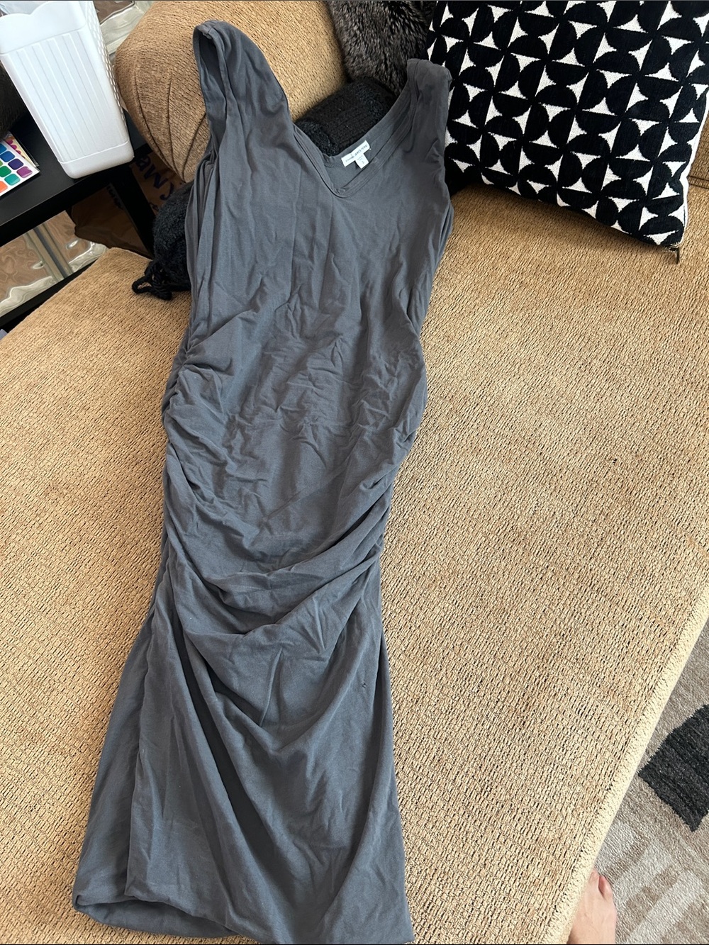 James Peres Sleeveless V-Neck Ruched Maxi Dress - Gray